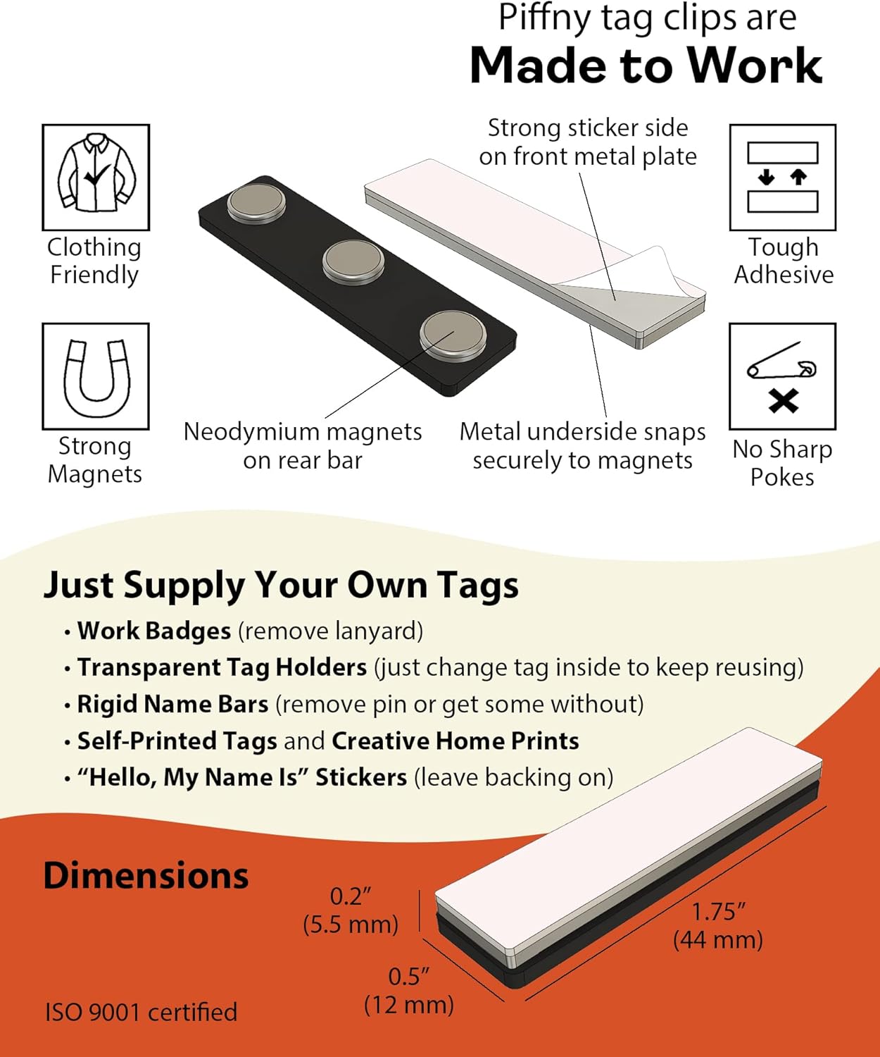 Magnetic Name Tag Holders with Strong Magnets for Securely Attaching ID Badges, Name Tags, and Accessories - 100 Pack