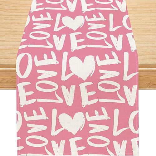 Siilues Camino de mesa de San Valentín decoraciones de día de San Valentín camino de San Valentín rosa para mesa decoración de temporada dulce para