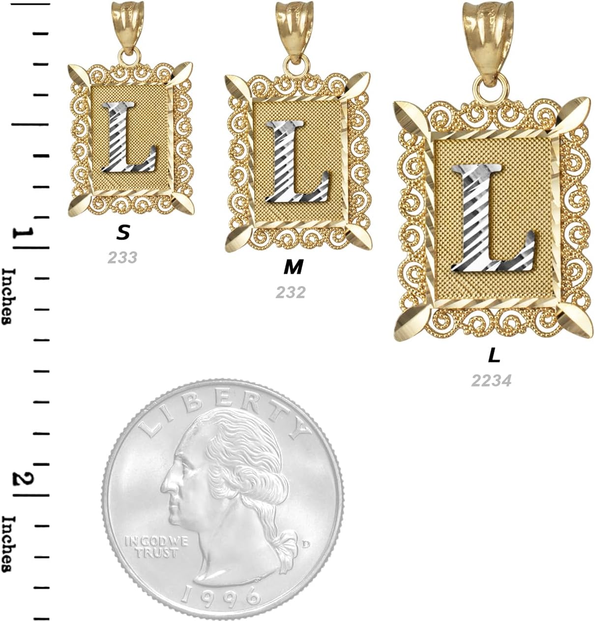 LA BLINGZ 14K Gold Filigree Alphabet Letter 'L' Initial Personalized Charm Pendant (S/M/L)