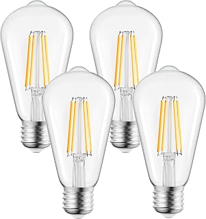 Brightown 4 Pack LED Edison Bulbs, 6W, Equivalent 60W, High Bright 2700K Warm White,750 Lumens, Non-Dimmable, E26 Medium Base ST58 Antique Filament Bulbs with 83+ CRI for Ceiling Fan Bathroom Porch