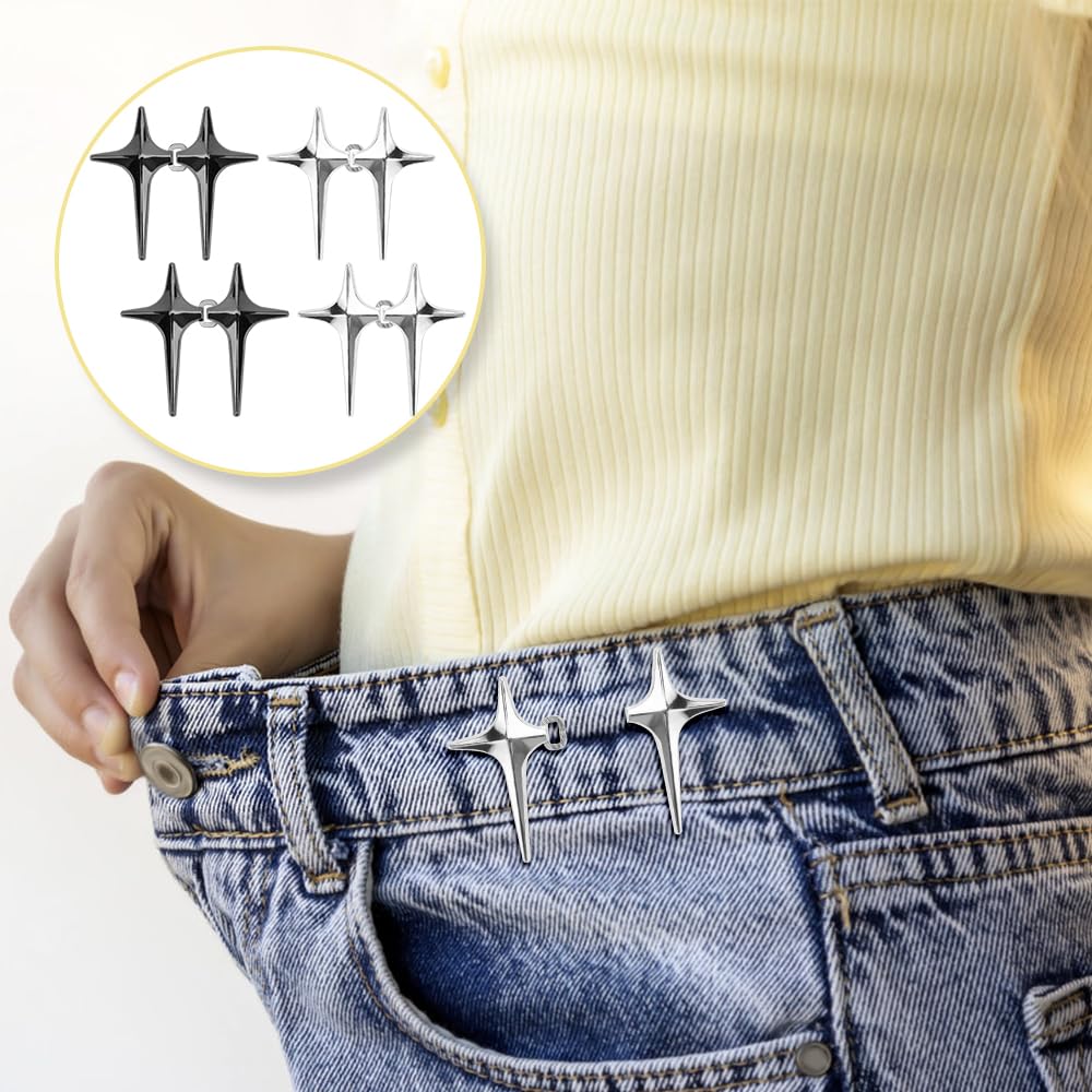 4 paia di fermagli per pantaloni a forma di stella, in metallo