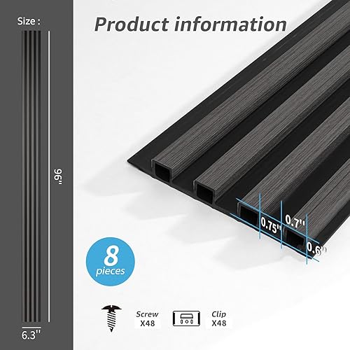 Miniatura 7 de Art3d Paquete de 8 paneles de pared de listones de madera WPC para decoración de pared interior, paneles de pared acústicos estriados de madera 3D