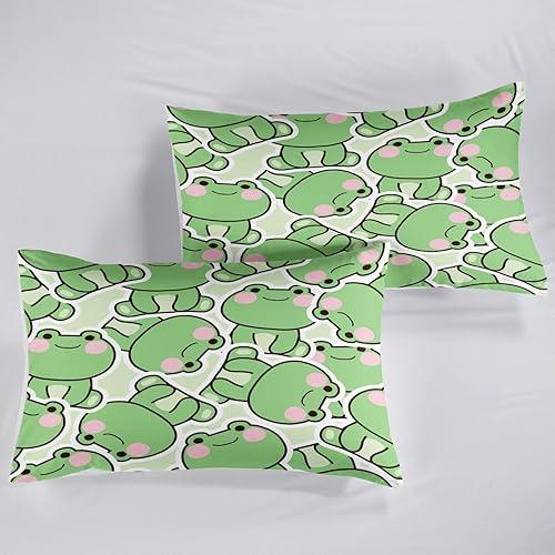 Miniatura 2 de AILONEN Juego de funda de edredón de rana, juego de ropa de cama de rana de dibujos animados, tamaño individual, juego de funda de edredón para