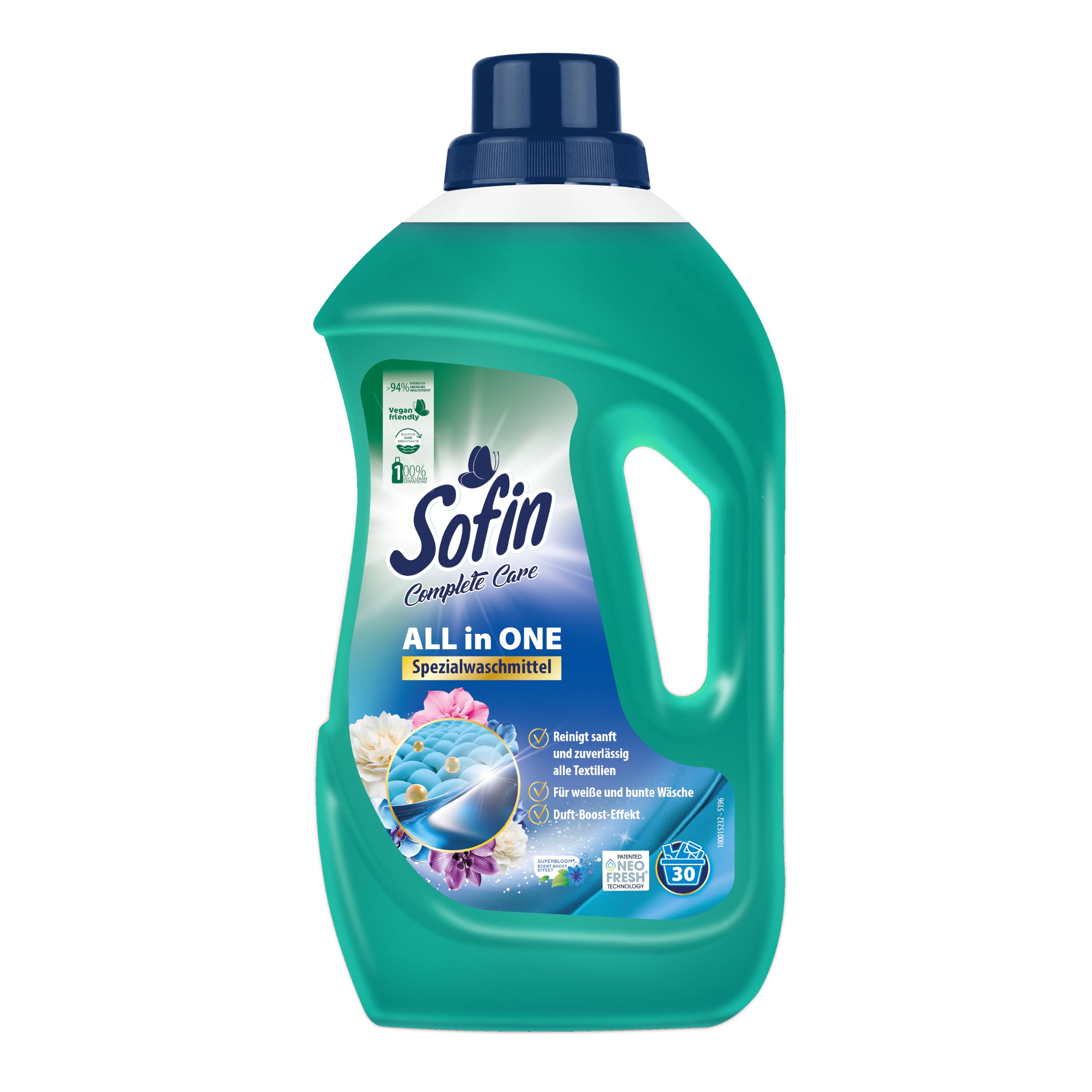 Sofin All in One Spezial-Waschmittel flüssig 1,1L 8er Set -Flüssigwaschmittel für weiße, bunte & schwarze Textilien, Langanhaltende Frische & angenehmer Duft