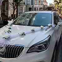 Decorazione Auto Matrimonio Con Fiori Di Seta - 2 Ghirlande 180cm, 4 Fiocchi E Ventose, Per Auto Nuziale - Foto 3