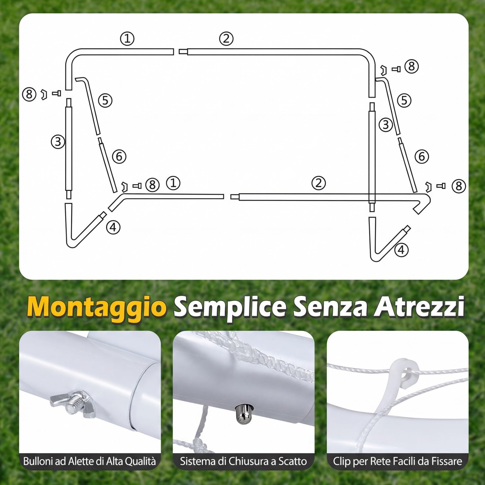 COSTWAY Porta da Calcio per Bambini in Metallo con Rete e 6 Picchetti | Mini Porta da Calcio 121 x 60 x 80 cm per Campo, Giardino e Cortile, Attrezzatura per Allenamento di Tiro