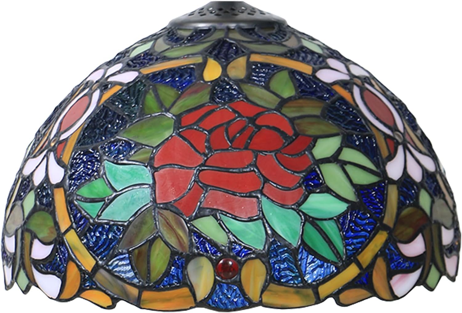 Tiffany Lamp Shade 12 Inch Wide Accessories Replacement Only Rose Peacock Stained Glass Lampshades Vintage Flower Glass Beads Light Cover for Table Lamp Pendant Light Ceiling Fixture,Rose