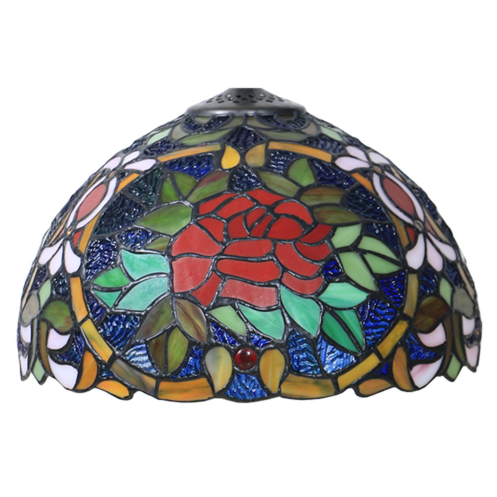 Wdcdyqdh Light Tiffany Lamp Shade 12 Inch Wide Accessories Replacement Only Rose Peacock Stained Glass Lampshades Vintage Flower Beads Cover For Table Pendant Ceiling Fixture