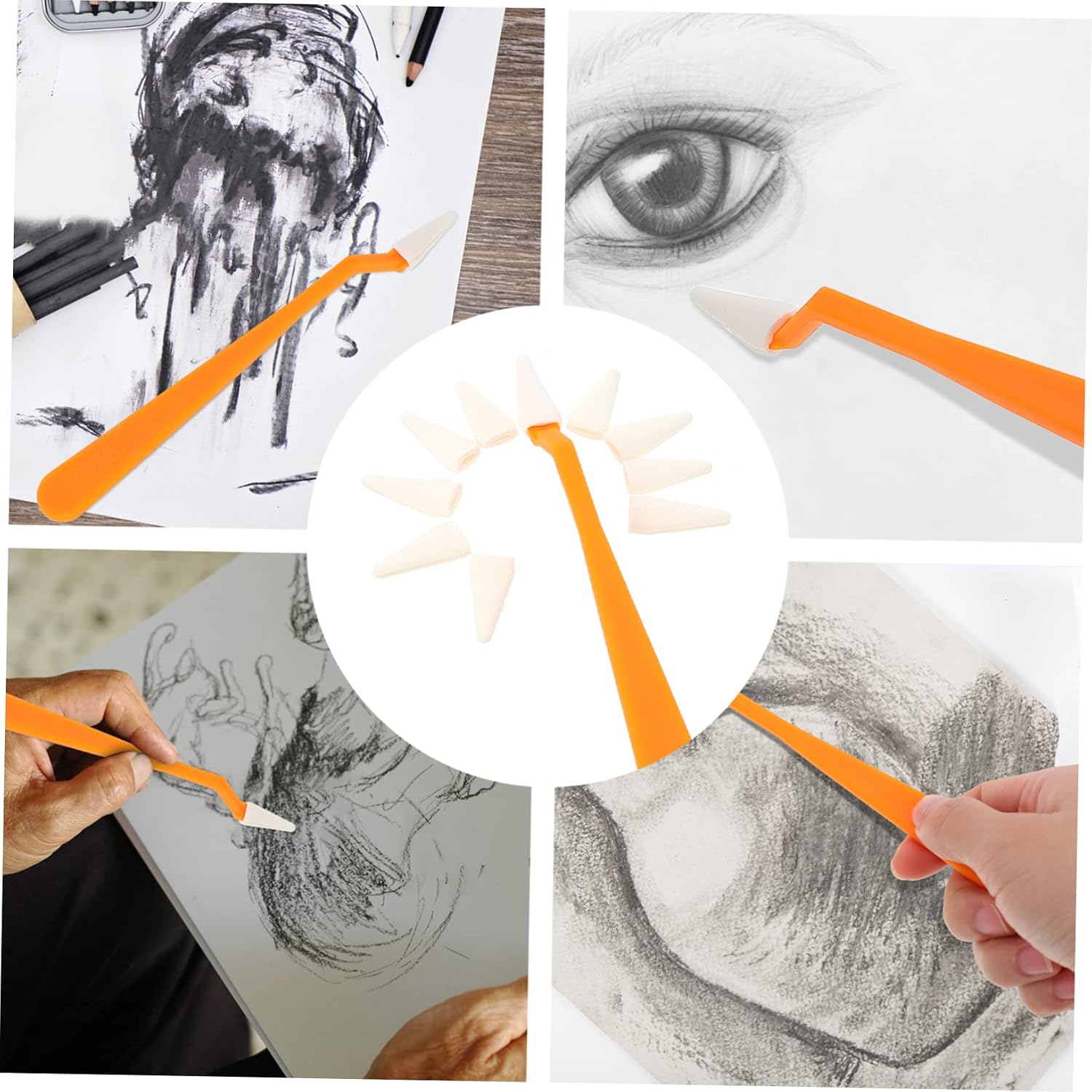 SHINEOFI 2sets Sketch Tools Ergonomic Smudge Erase Tool for Artist Drawing Detail and Highlighting Lightweight and Portable Sketch Wiper