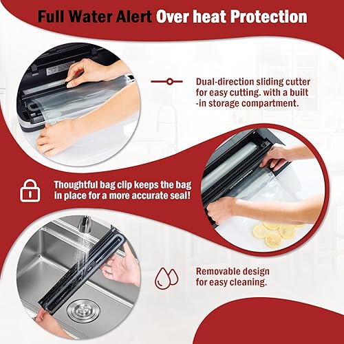 Miniatura 6 de Máquina selladora al vacío de 95 kpa, sellador de alimentos totalmente automático comercial actualizado 2025, funciones 10 en 1 y potente sistema de