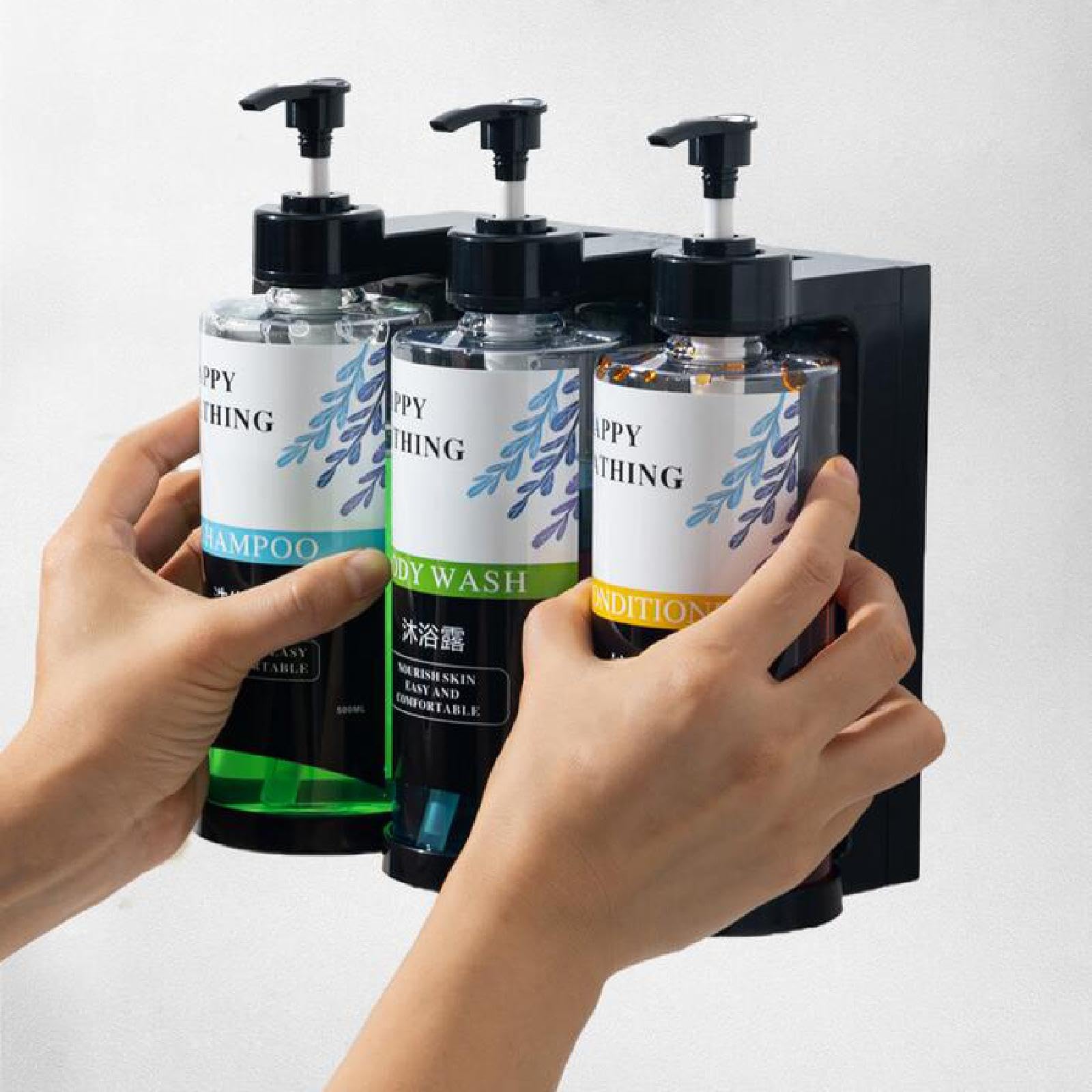 Dispensador de Jabón Líquido para Ducha con Botella Recargable Bomba Loción y Recipiente Apariencia Elegante Adecuado para Baño Hogar Oficina Cocina, 3 Ranuras claras, Individual