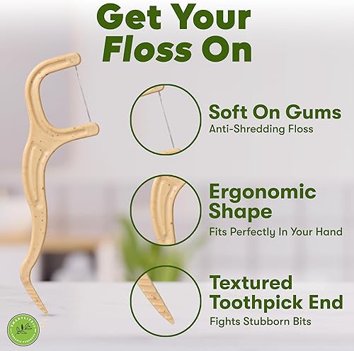 Miniatura 5 de Palillos de hilo dental sin sabor, hilo dental biodegradable sin plástico para adultos y niños, hilo fino ecológico sin encerar, palillo de dientes