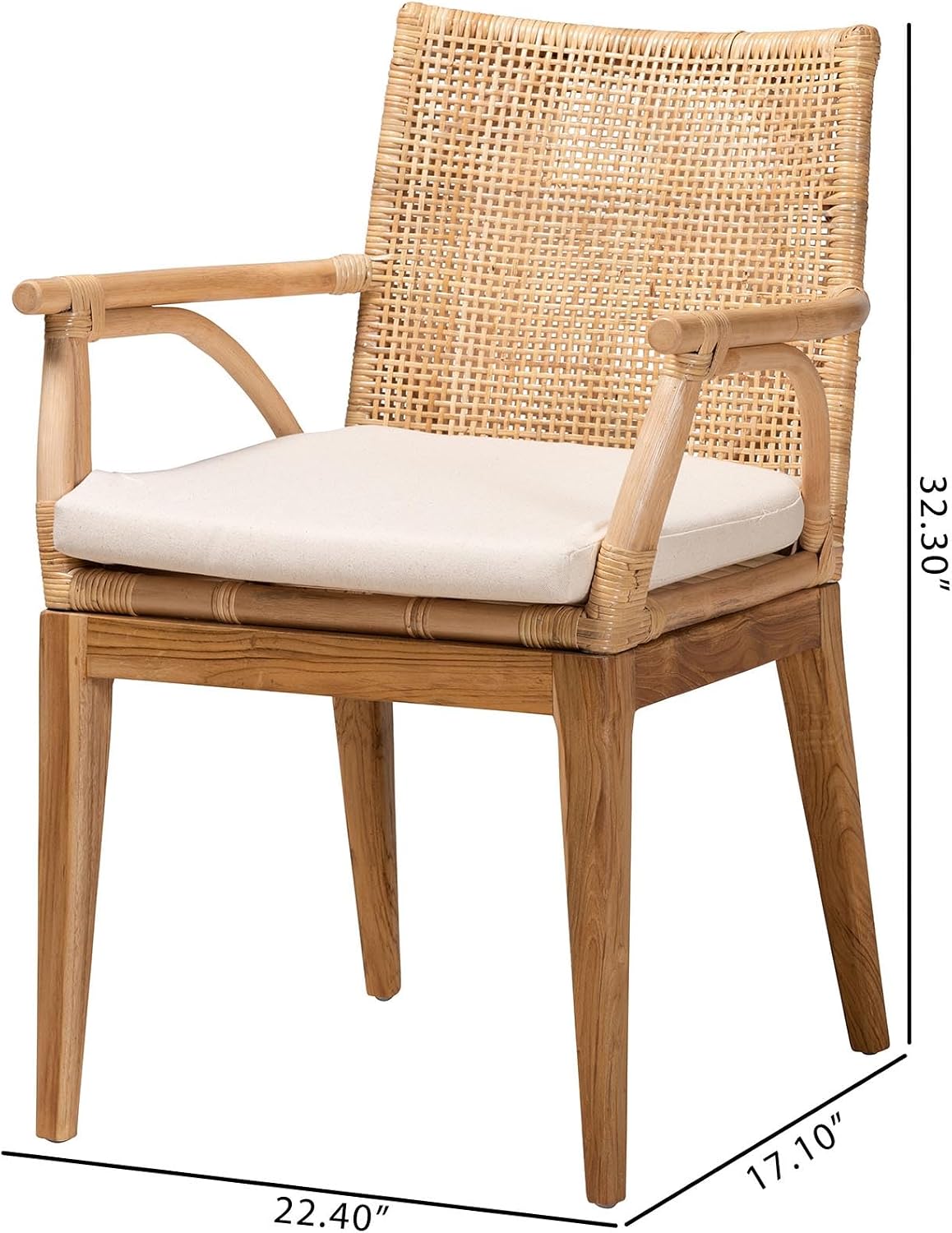 Bali & pari Storsel Modern Bohemian Natural Rattan and Teak Wood Dining Armchair