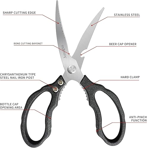 Miniatura 2 de Amogto Tijeras de cocina, tijeras de cocina multiusos, tijeras de alimentos de acero inoxidable afiladas resistentes, accesorios de cocina, tijeras