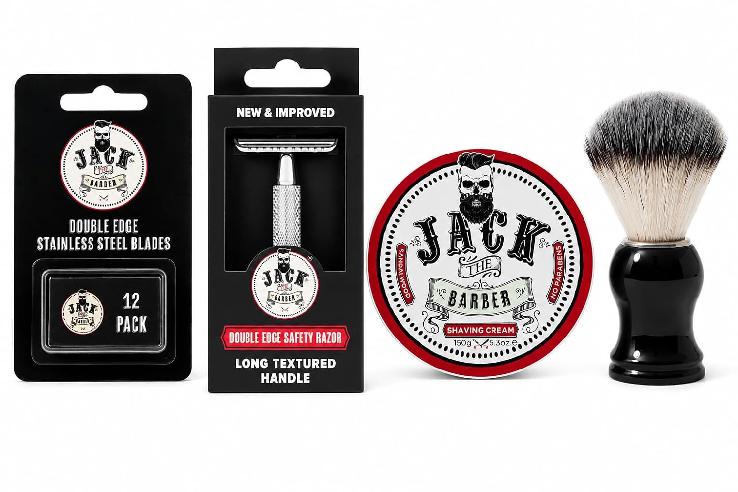 Jack the Barber Traditional Wet Shaving Kit, 4 Piece