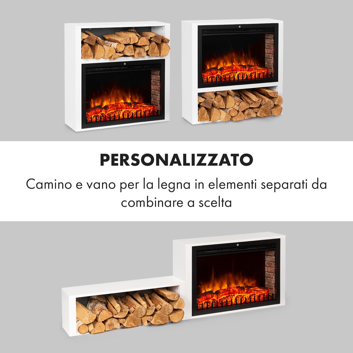 Klarstein Mauna Loa - Camino elettrico, riscaldamento a convezione, 1000/2000 W, fino a 40 m², termostato: 15-30 °C, illusione di fiamme, LED regolabile, telecomando, timer settimanale, bianco