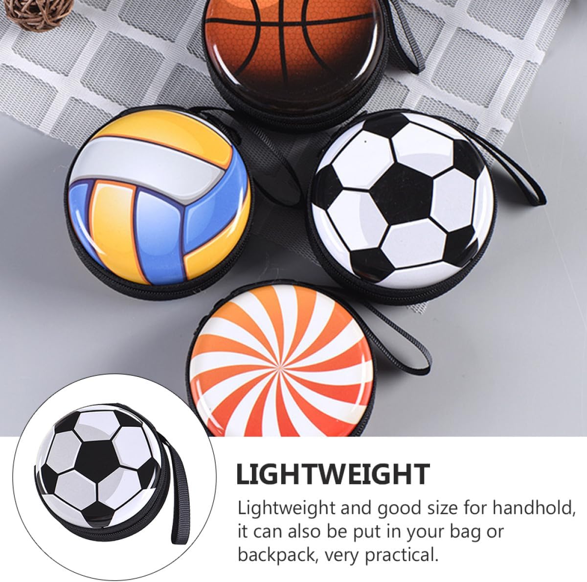 POPETPOP 4pcs Football Pattern Tinplate Coin Purses Rounded Small Storage Bags Creative Change Wallets and Sports Fans Random Color