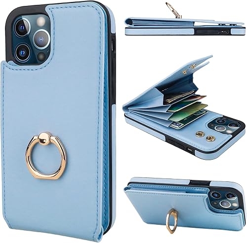 Folosu Funda compatible con iPhone 1212 Pro con soporte para tarjetas, rotación de 360, soporte de anillo de dedo con función atril, protección