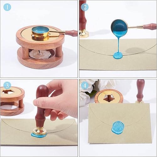 Miniatura 6 de CRASPIRE Juego de 6 sellos de cera de la serie Moon Sun, cabezales de latón + 2 asas de aleación con una caja de regalo, kit de latón retro vintage