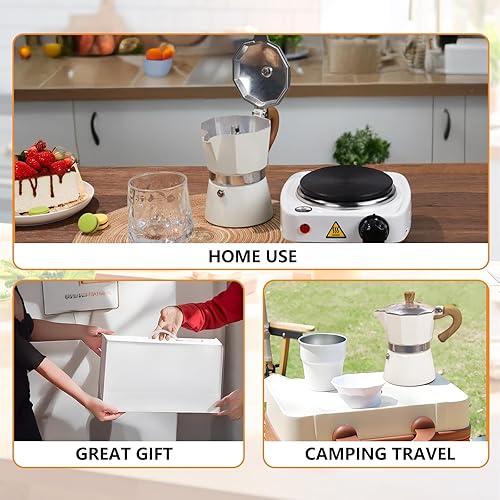 Miniatura 9 de Juego de ollas moka de aluminio 2 en 1 con estufa eléctrica, cafetera de café expreso clásica, 5.1 fl oz, 5 onzas, Mocha Express, portátil, camping,