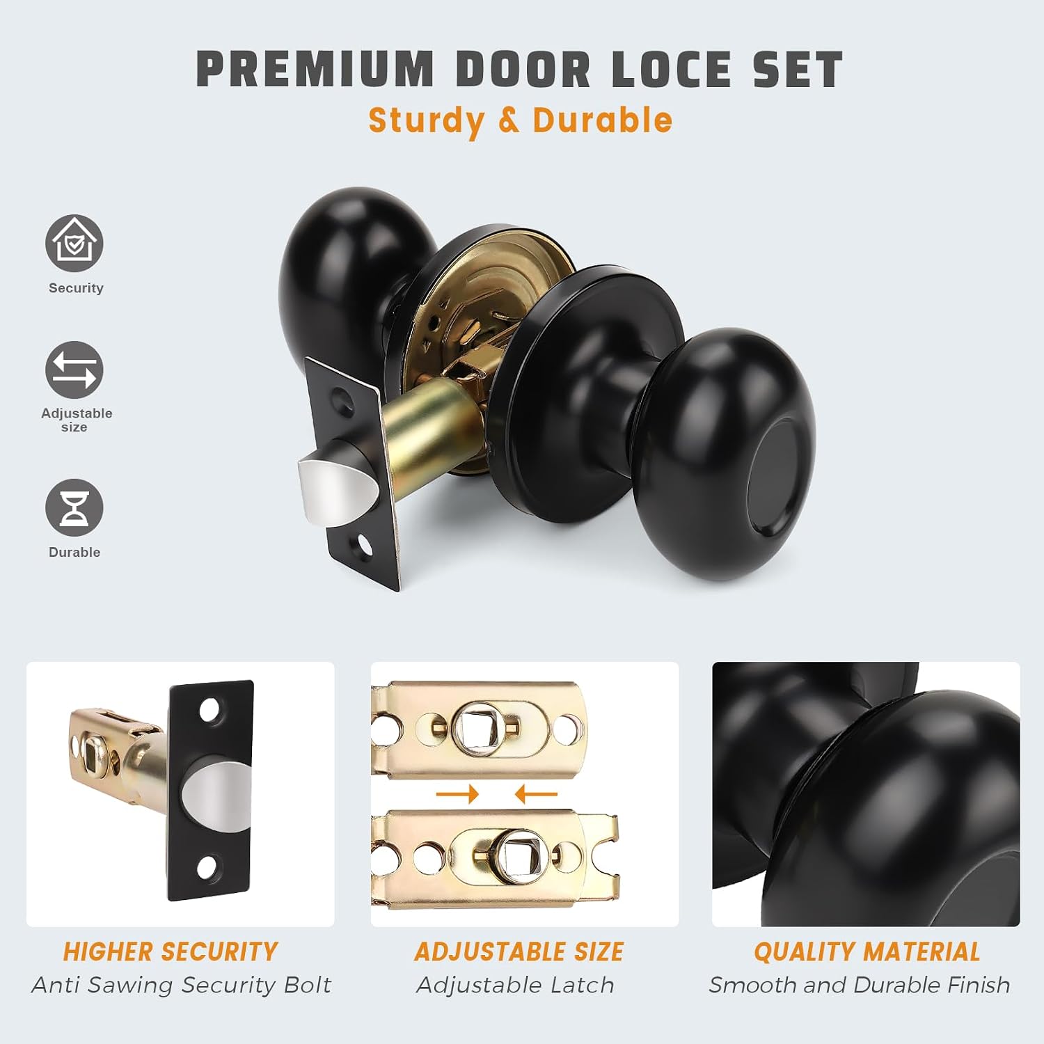 KNOBWELL 3 Pack Matte Black Passage Door Knobs, Classic Oval Style Interior Door Knob for Closet, Hallway