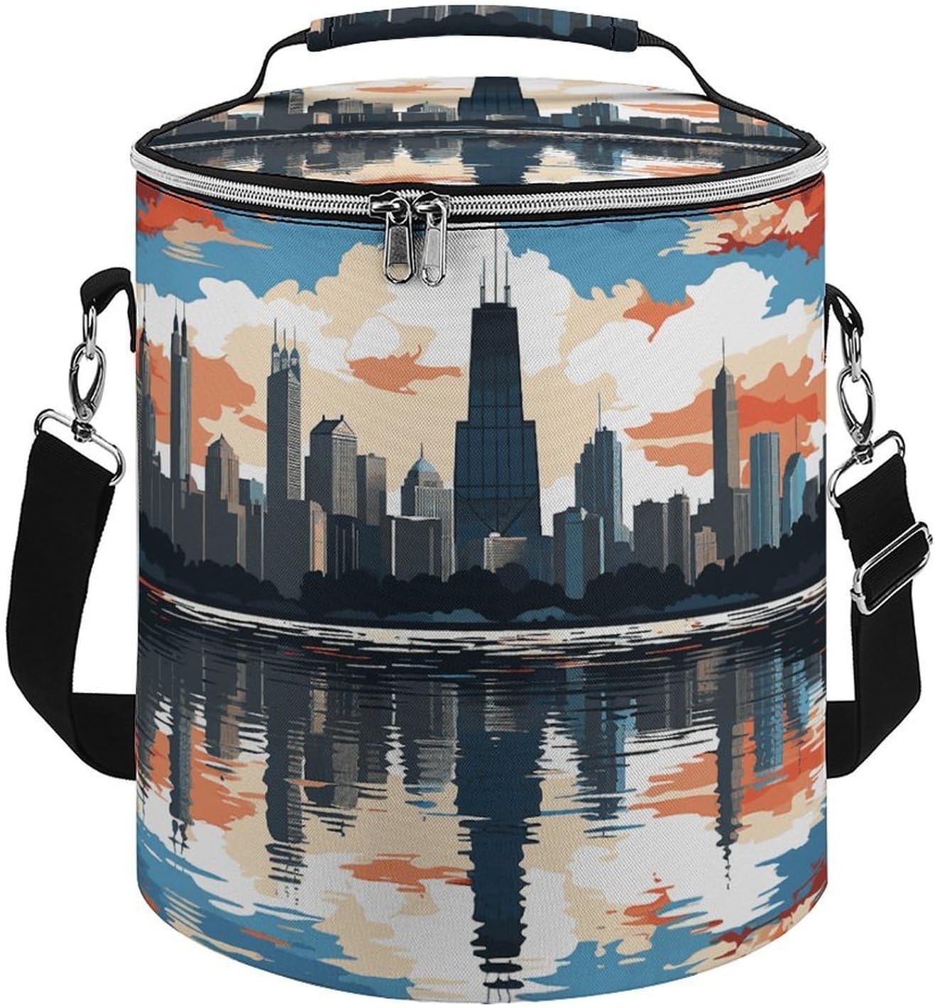 Chicago Skyline Lunch Bag 15L, Insulated Picnic Basket with Leakproof Design - Large Cooler Tote for Camping, Beach, Hiking & Groceries
