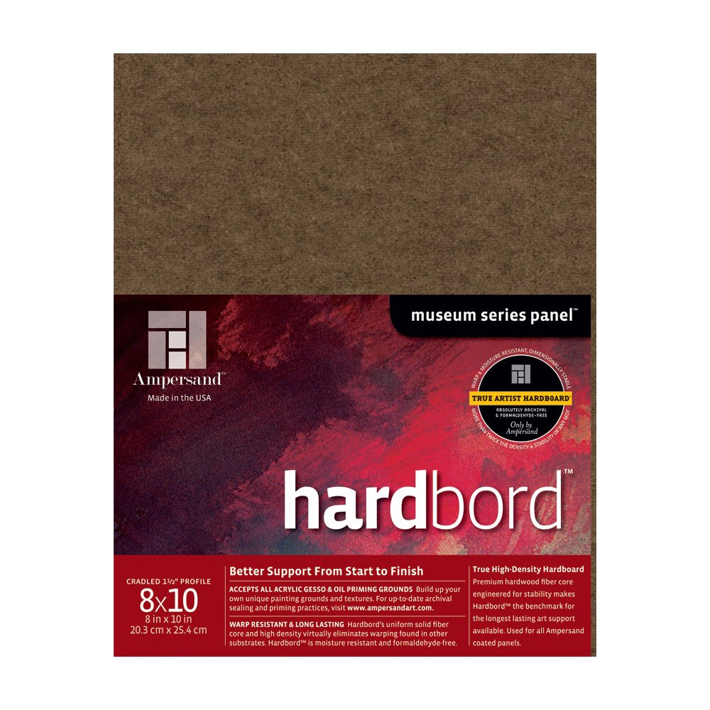 Ampersand Art Supply Hardboard Wood Painting Panel: Museum Series Hardbord, 8" x 10", 1-1/2 Inch Cradled Profile
