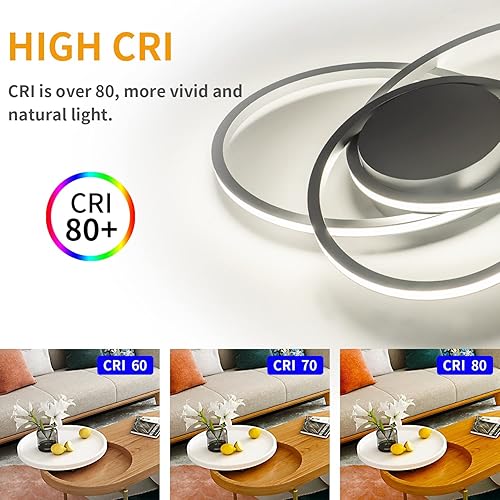 Miniatura 4 de Lámpara de techo moderna de 23.6 pulgadas, luz de techo LED empotrada regulable con control remoto, lámpara de techo LED para dormitorio, sala de