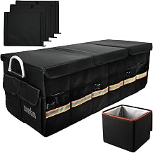 Car Trunk Organizer with Cooler, Collapsible Trunk Cargo Organizer for SUV, 90L Trunk Organizer with Lid, 3 Compartments, 4 Removable Dividers, Large Car Storage Box for Truck Sedan