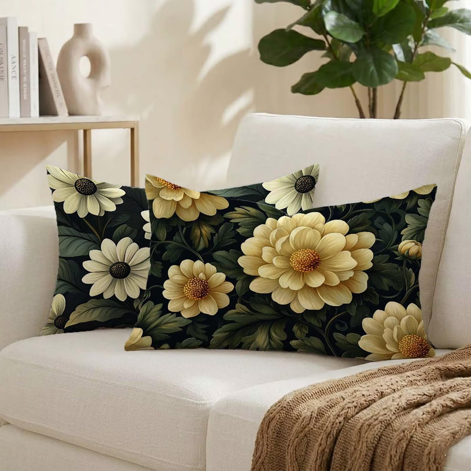 Taie oreiller 50x80 en velours de jardin haut de gamme motif fleur