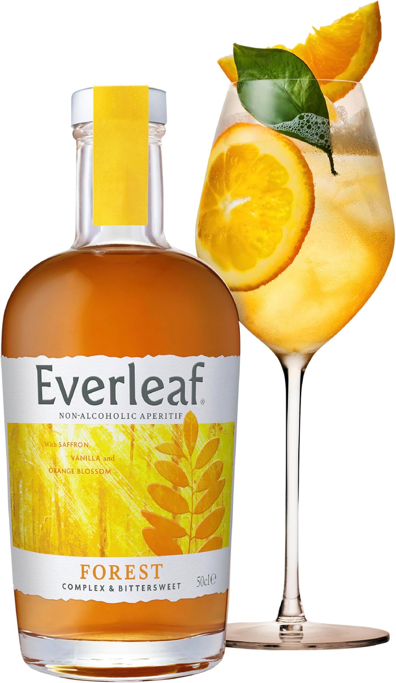 Everleaf Forest - Non-Alcoholic Aperitif (50cl) | Spirit Alternative | Prepare Easy Alcohol-Free Cocktails & Spritzes for Everyday Enjoyment | Made from Saffron, Vanilla & Orange Blossom | Drinks Gift