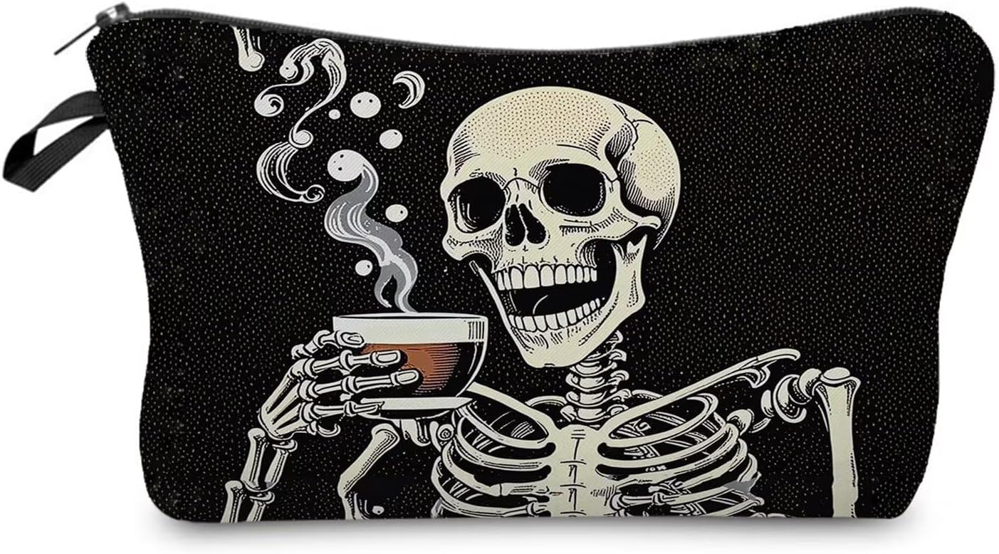 Livel lhood Funny Coffee Skeleton Small Makeup Zipper Bag