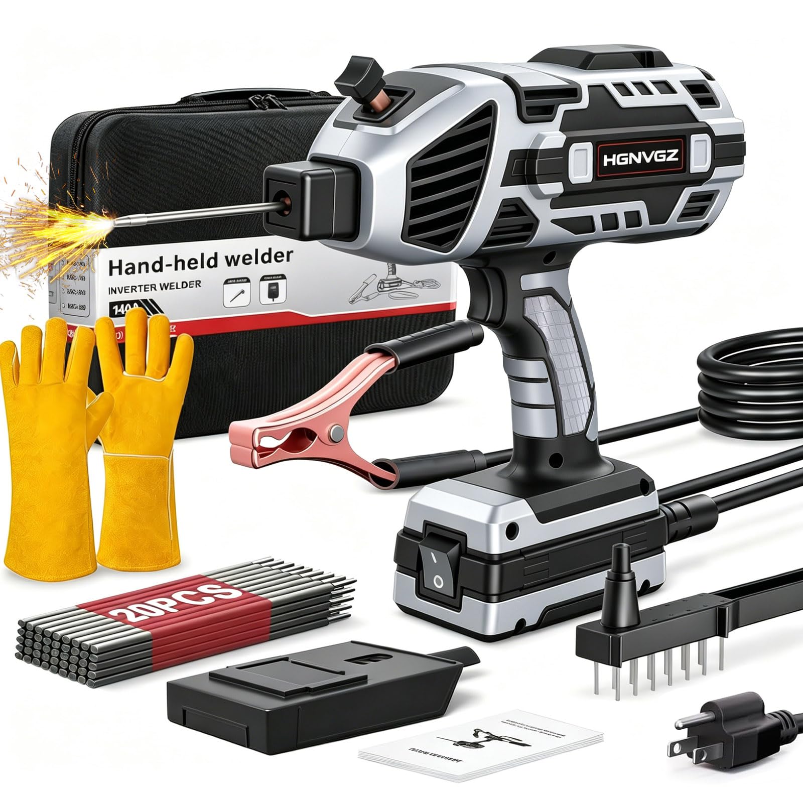 Máquina de soldar de mano, soldador portátil de 20 a 140 A, 110 V, 20 varillas, máquina soldadora de mano IGBT con pistola de soldadura ARC antiadherente de fuerza de arco caliente, 6 ajustes de