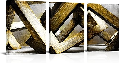 Kalormore Lienzo abstracto dorado y gris, arte para pared, hormigón brutalista, construcción de ciudades, paisaje urbano, listo para colgar, para