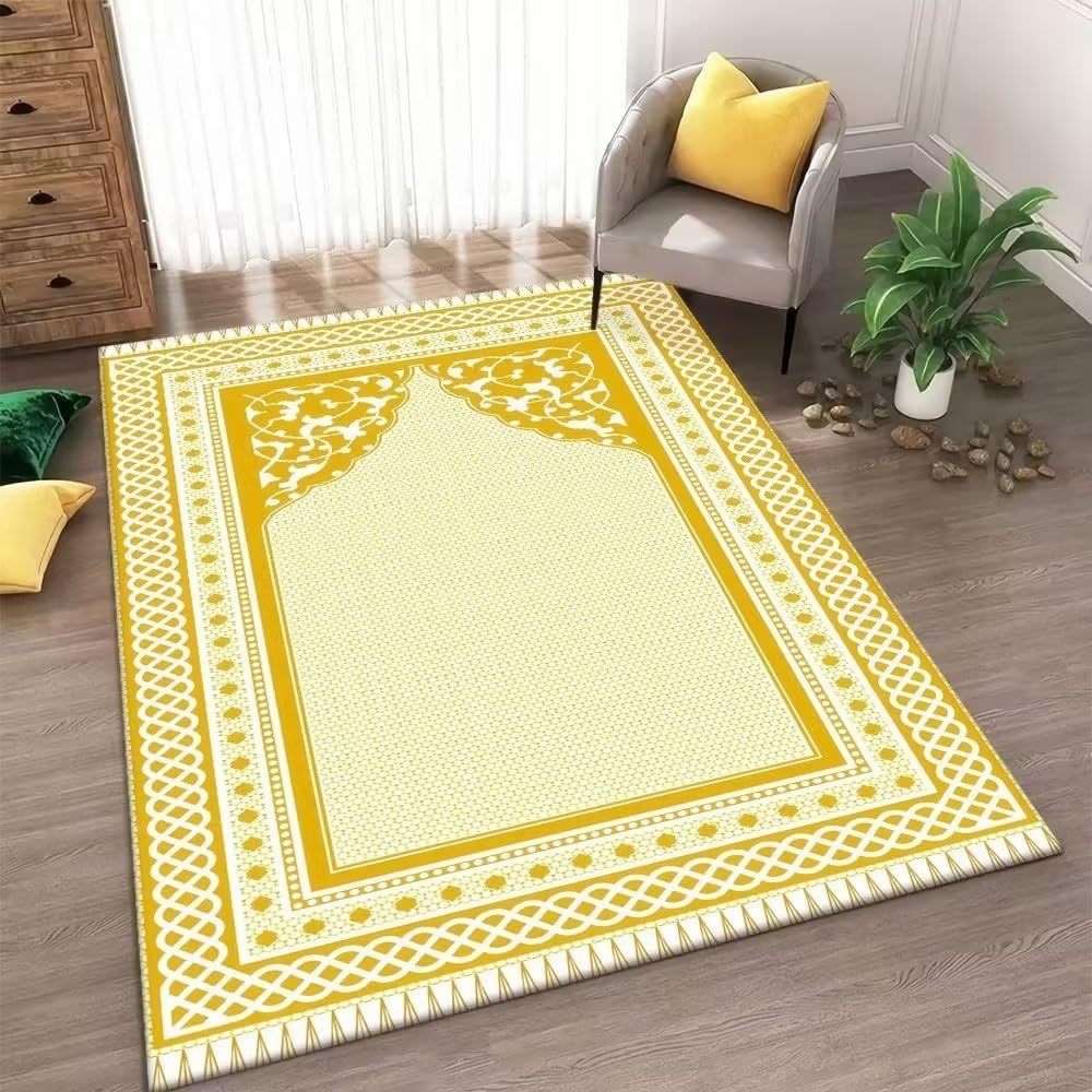 Tapis salon jaune rétro abstract door antidérapant grand format 160x200cm