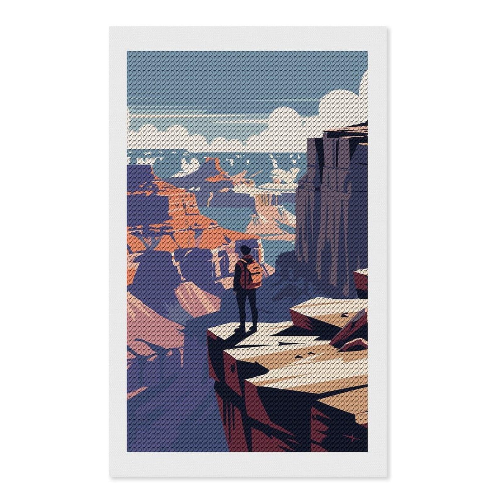 Junmoney Grand Canyon Hiker Illustration DIY Diamond Art Canvas Kit 12"x20", for Adults, Decorate Your Room, Gift Idea, Modern Decor, Finish and Display