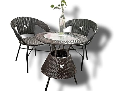 GLOBAL CORPORATION Metal D12 Set 2 Chair And 1 Table With Glass (Brown), 30 Inches, 24 Inch