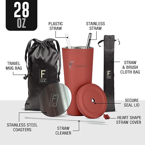 Miniatura 8 de FRANIKAI - Vaso térmico con tapa y pajilla, de 28 onzas, simple y moderno, para viajes, para agua fría o caliente, vaso térmico con tapa y pajilla,