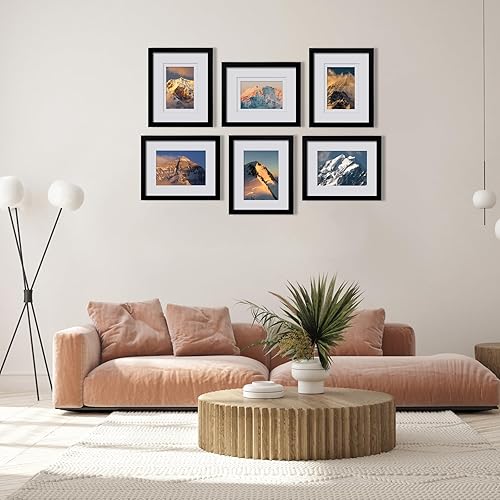 Miniatura 5 de Egofine Juego de 6 portarretratos de 8 x 10 pulgadas, hechos de madera maciza cubierta por plexiglás de 4 x 6 pulgadas y 5 x 7 pulgadas con paspartú