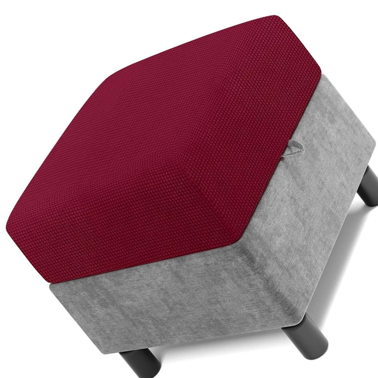 Square Ottoman Cover 50x50 60x60 80x80 Stretch Footstool Slipcovers, Soft Protector Pouffe Cover Only, Removable Washable with Elastic Bottom(Wine red,100 x 100 cm)