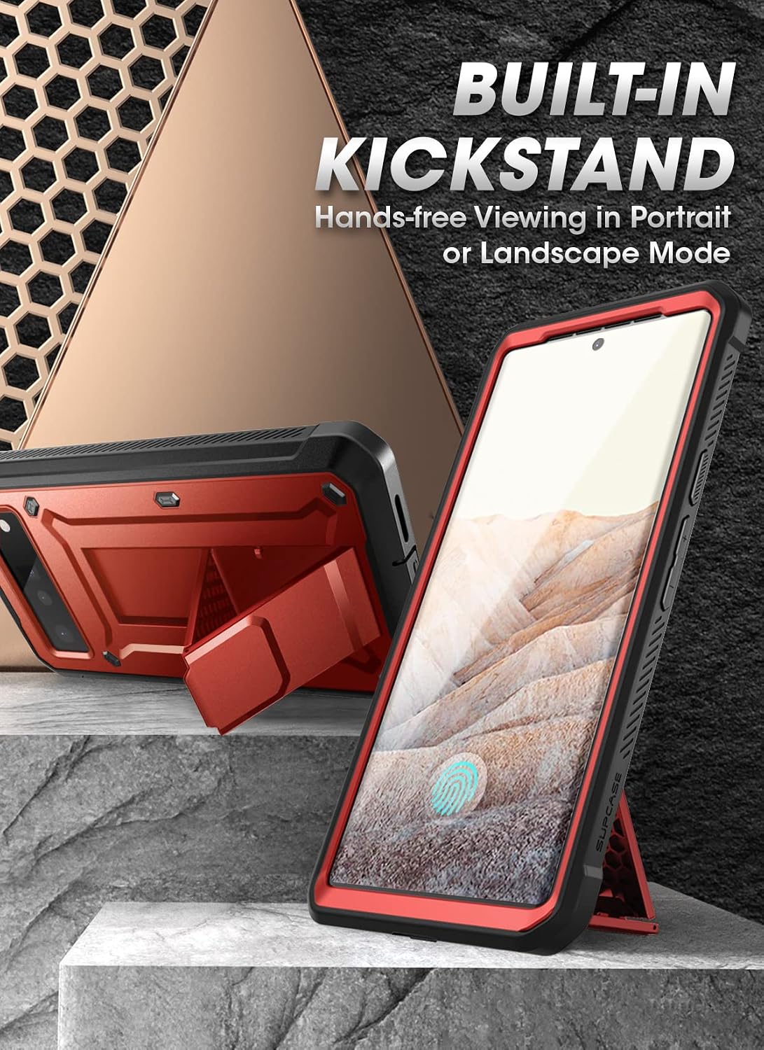 SUPCASE Unicorn Beetle Pro Series Case for Google Pixel 6 Pro, Full-Body Rugged Holster & Kickstand Case with Built-in Screen Protector (Ruddy)