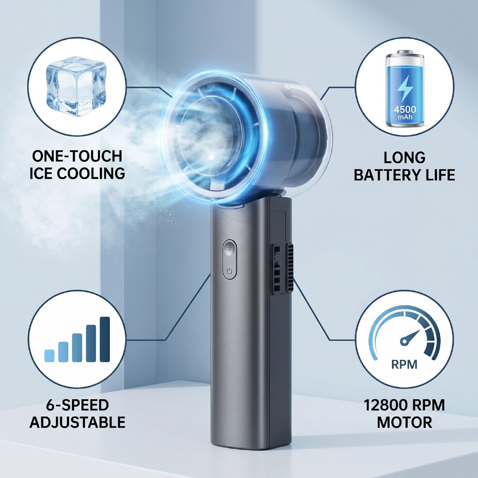 Tragbarer Handventilator, über USB Wiederaufladbar, Faltbar, Eiskühlung, Mini-Ventilator mit 6 Geschwindigkeiten, Kleine Persönliche Handventilatoren für Büro Outdoor Reisen (GREY)