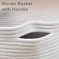 Vista 5 de Cesta de manta para sala de estar, 15.7 x 15.7 x 13.7 pulgadas, cestas de cuerda de algodón, cestas tejidas para almacenamiento, cesta de manta