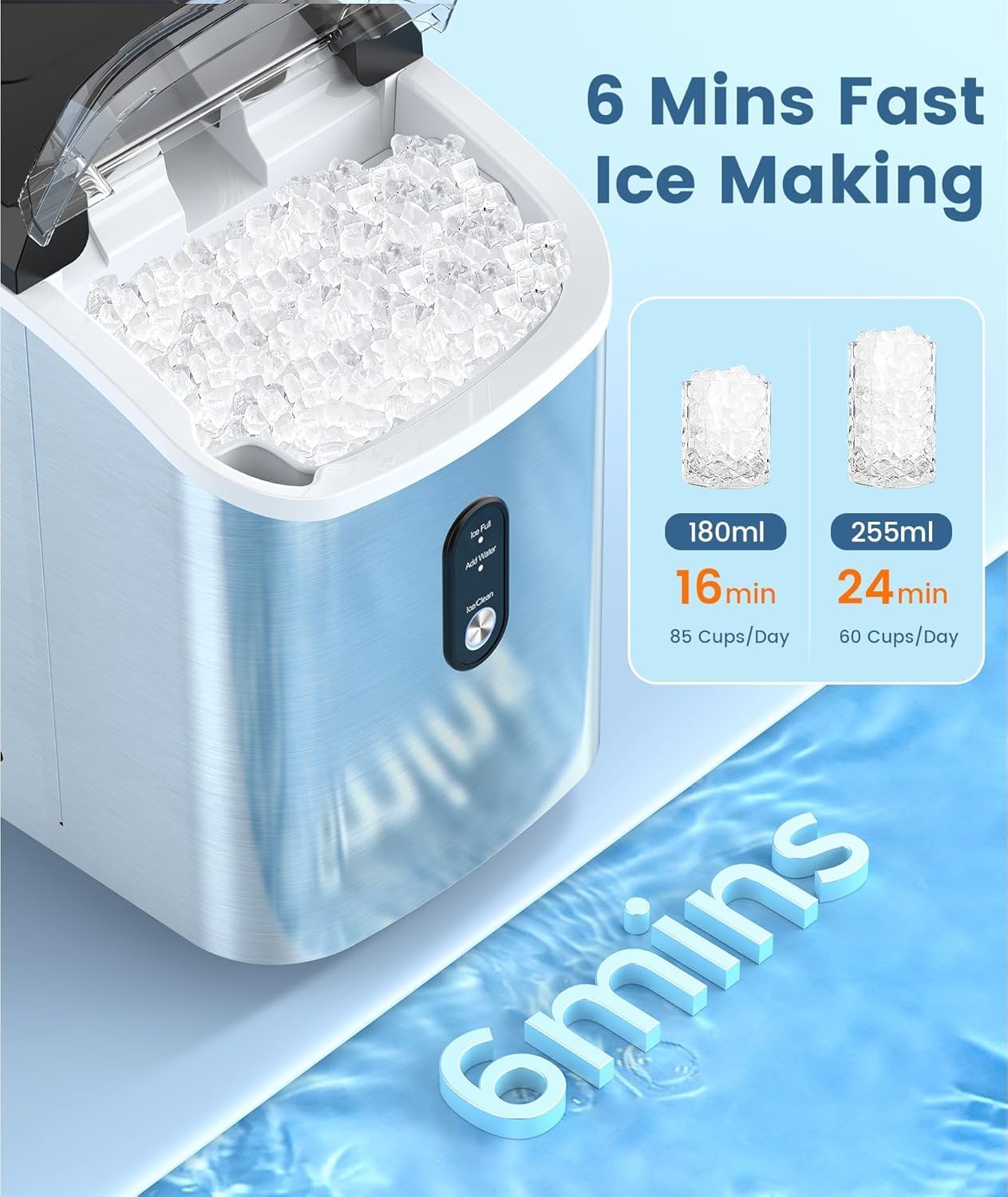 Electactic Countertop Ice Maker with Handle, Stainless Steel Ice Machine, 35 Lbs/Day Ice Making Capacity, Includes Ice Scoop, Ideal for Home, Bar, Party and Office Use(Sliver)
