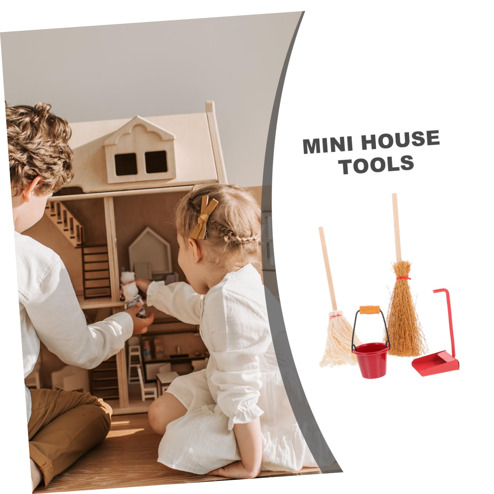 WHAMVOX Miniature Cleaning Tools Set Mini Mop Dustpan and Bucket for Dollhouse Miniatures Toy House Accessories