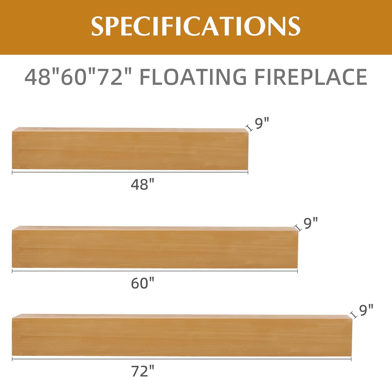 48-inch Solid Fir Wood Fireplace Mantel, Wall-Mounted Floating Shelf with 50LB Load, Modern Farmhouse Mantle Shelf for Living Room Decor (Fir - Natural, 48")