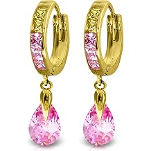 Galaxy Gold GG 14K Solid Yellow Gold Cubic Zirconia Pear Dangle Hoop Earrings for Women, Fine Jewelry, Galaxy Gold GG