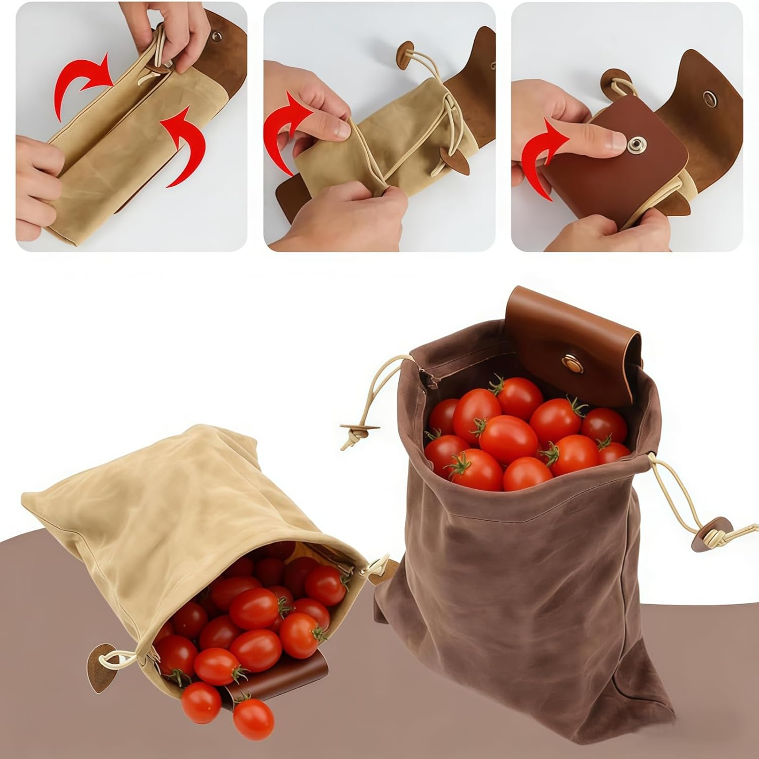 Foraging Bag,Outdoor Leather and Waxed Canvas Pouch,Multi-Purpose Portable Canvas Foraging Pouch,Mushroom Hunting Pouches for Camping, Shells, Treasures, Travel and Hiking - Image 2