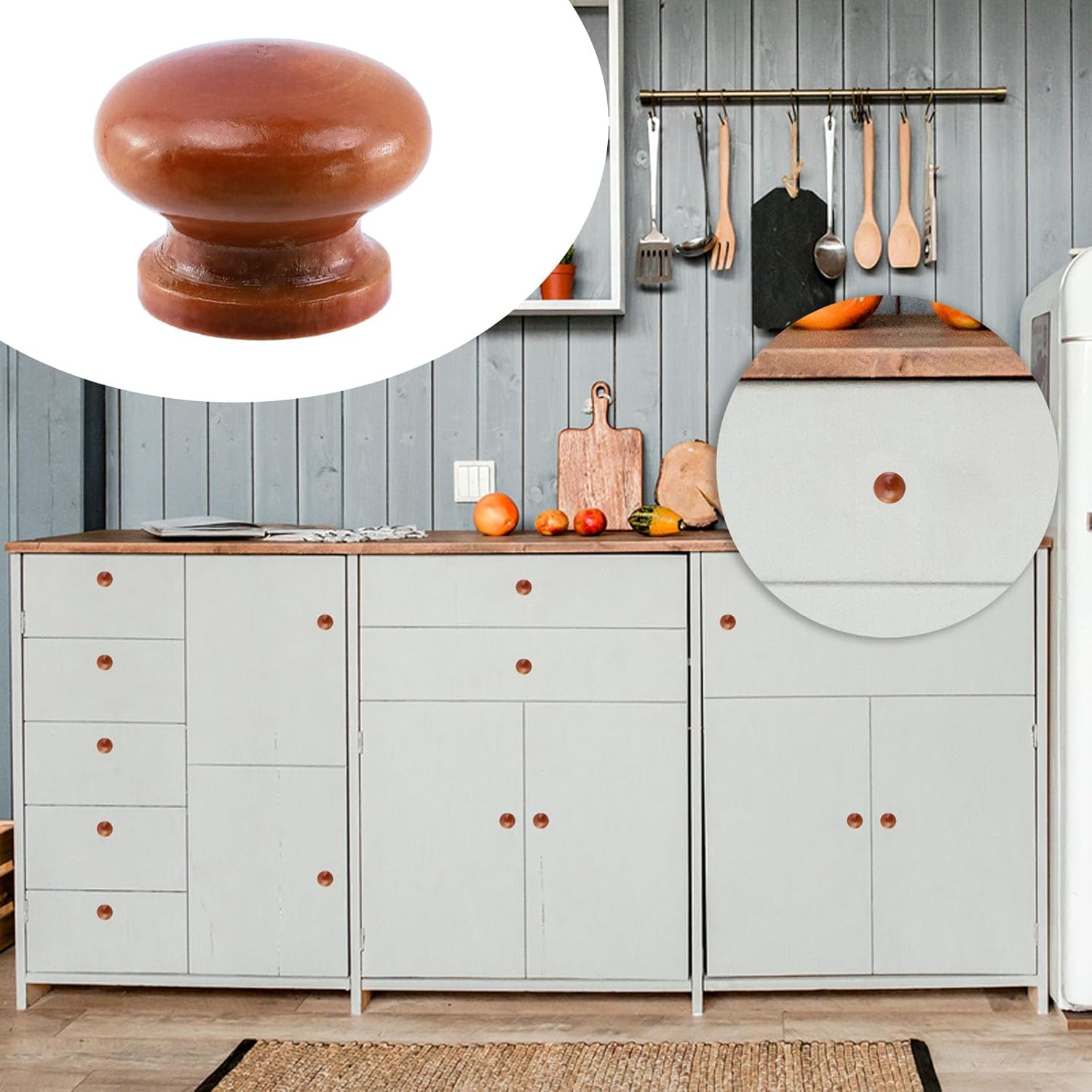 Bitray Round Mushroom Shape Wood Knobs Light Brown Wooden Cabinet Knobs Drawer Pulls -8pcs