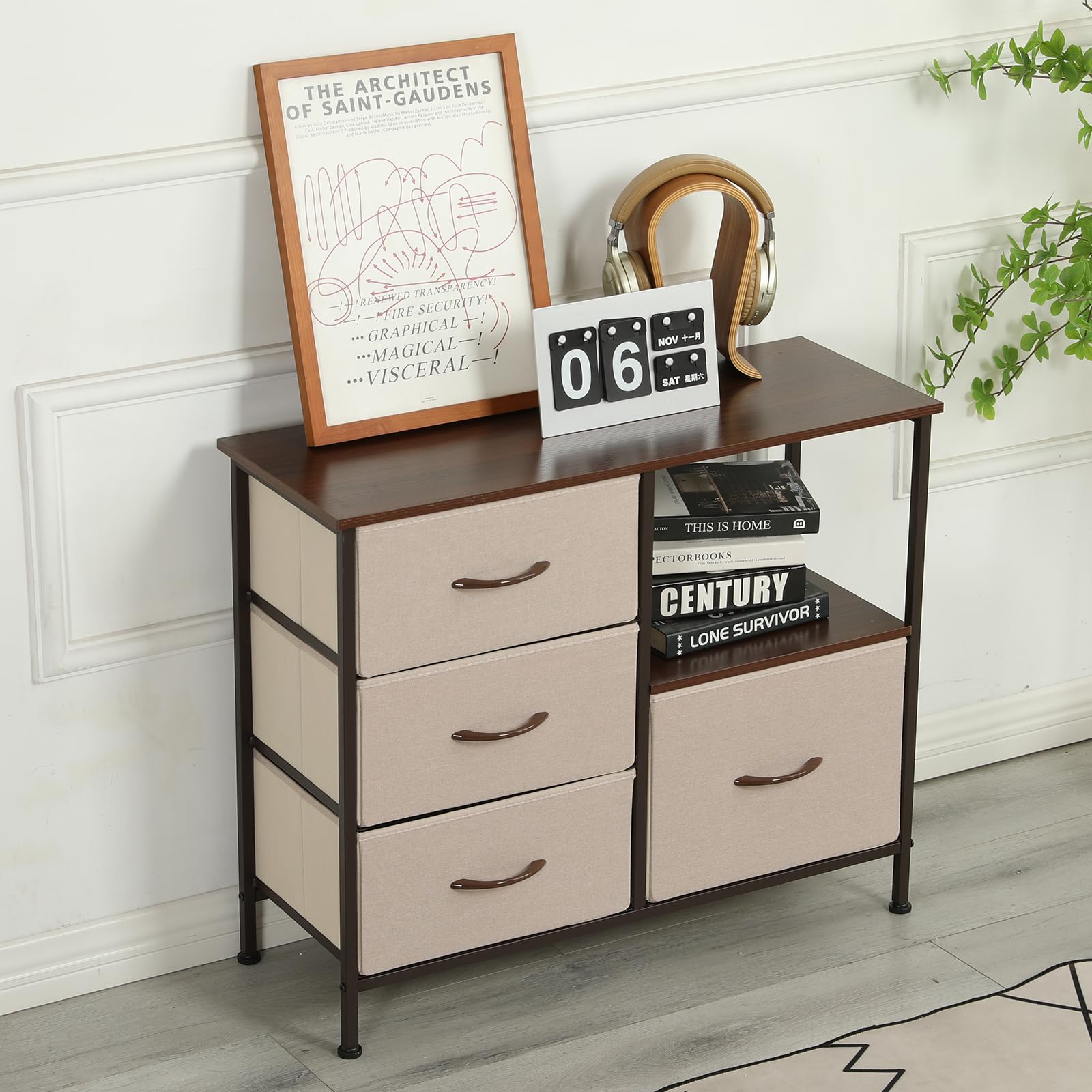 Amazon Brand - Umi Fabric Chest of Drawers Closet Drawer Organizer for Wardrobe Drawer Storage Organizer Chest of Drawers for Bedroom Living Room Book Toys Storage (CLS-007)